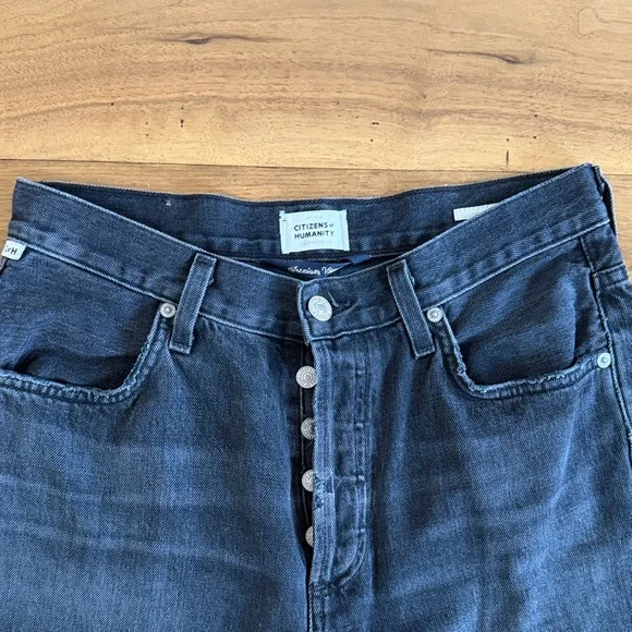 Citizens Of Humanity Dark Charcoal Annina High-Rise Wide-Leg Jeans - Picture 2 of 8